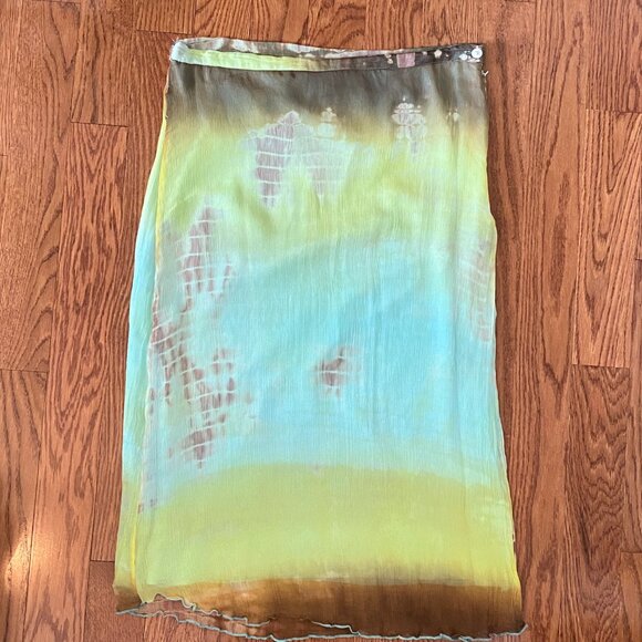 Vintage Tie-Dye Pattern Midi Skirt Vibrant Green, Turquoise Festival Boho Grunge - Picture 11 of 14